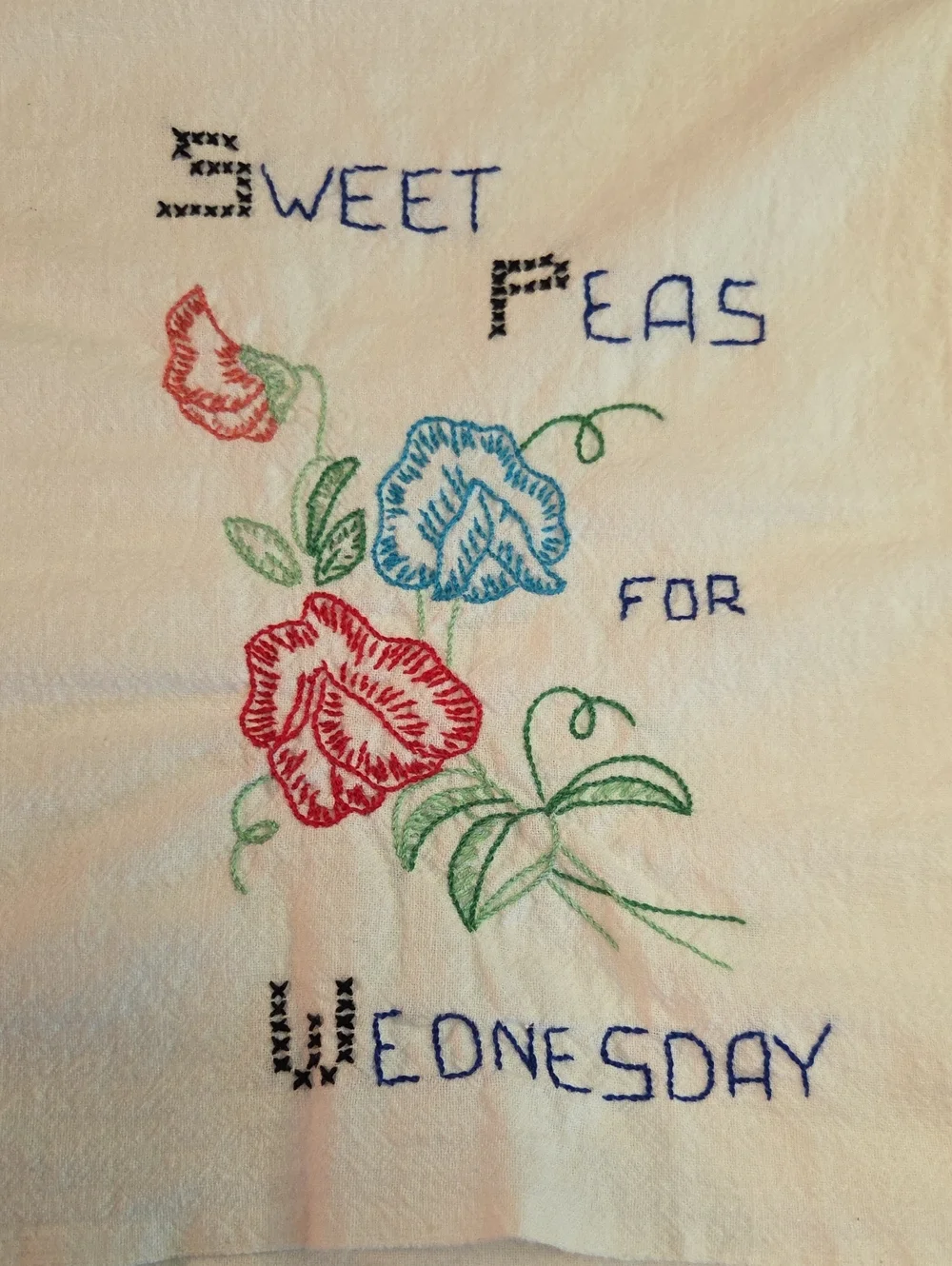 Vintage Flour Sack Kitchen Towels Days Of Week Embroidered Floral Set Of 6